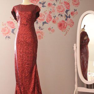 Red Sequin Backless Dress